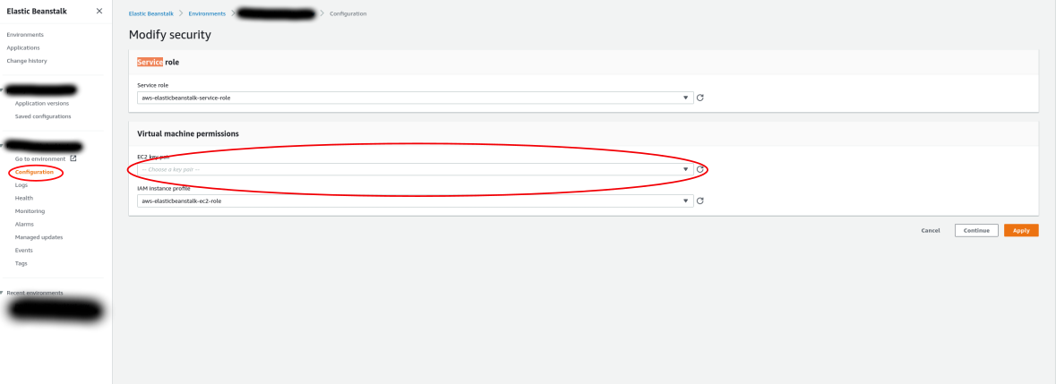 Add key pair - Modify elastic beanstalk security