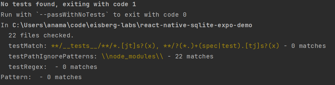 jest no tests found