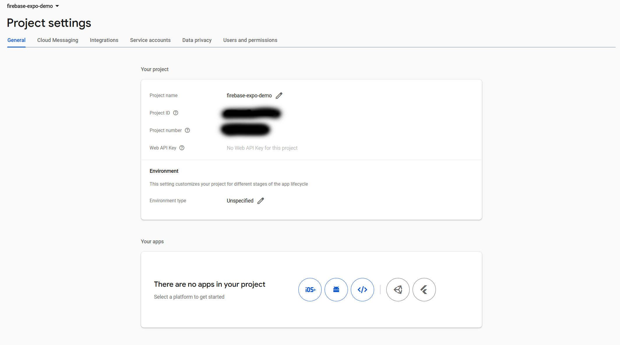 firebase project settings