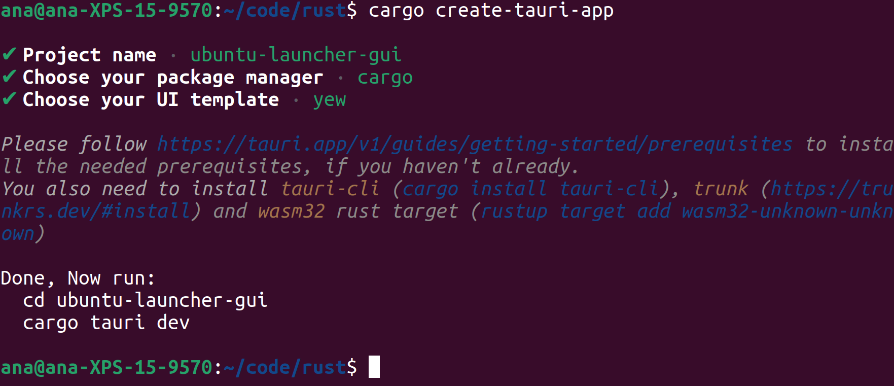 Tauri + Yew getting started