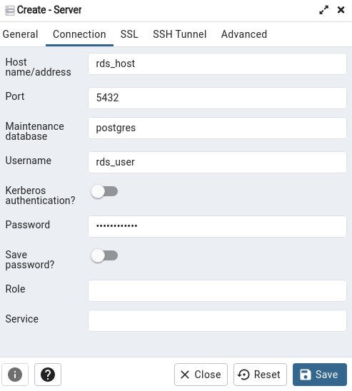 Create PG Server -  RDS Connection
how to connect to aws rds postgres from local machine