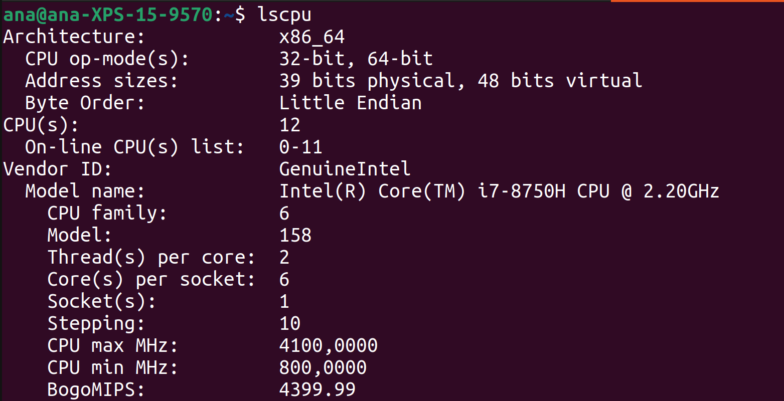 lscpu cpu for ubuntu