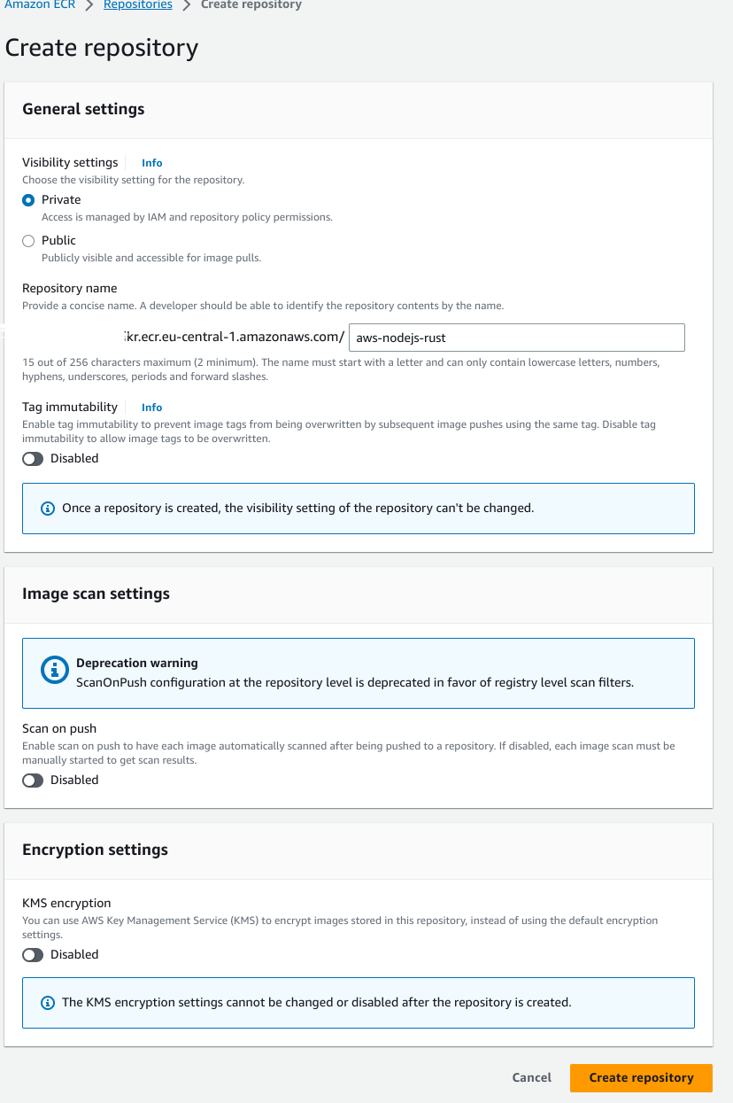 ecr create new repository