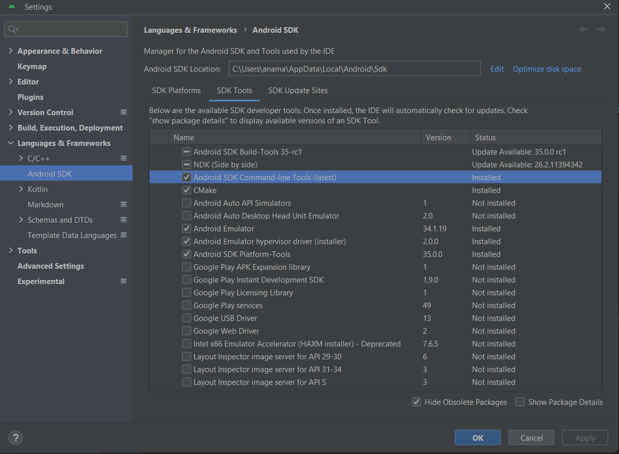 configure android sdk intellij studio